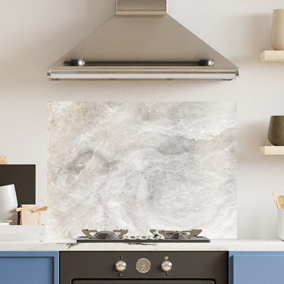 Choose Your Print Premium 90 X 65Cm White Marble 6mm Glass Toughened Kitchen SplashbackHeat Resistant Polished Edges from B&Q