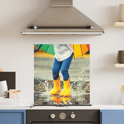 Choose Your Print Premium 60 X 65Cm Puddle Splash 6mm Glass Toughened Kitchen SplashbackHeat Resistant Polished Edges from B&Q