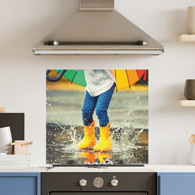 Choose Your Print Premium 70 X 65Cm Puddle Splash 6mm Glass Toughened Kitchen SplashbackHeat Resistant Polished Edges from B&Q