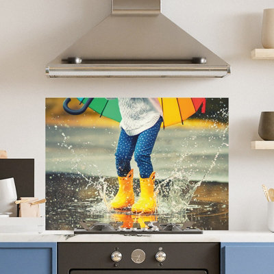 Choose Your Print Premium 90 X 65Cm Puddle Splash 6mm Glass Toughened Kitchen SplashbackHeat Resistant Polished Edges from B&Q