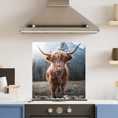 Choose Your Print Premium 60 X 65Cm Highland Cow 6mm Glass Toughened Kitchen SplashbackHeat Resistant Polished Edges from B&Q