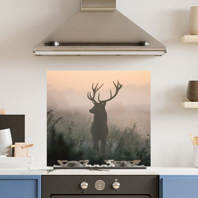 Choose Your Print Premium 70 X 65Cm Misty Stag 6mm Glass Toughened Kitchen SplashbackHeat Resistant Polished Edges from B&Q