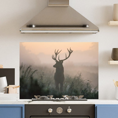 Choose Your Print Premium 90 X 65Cm Misty Stag 6mm Glass Toughened Kitchen SplashbackHeat Resistant Polished Edges from B&Q