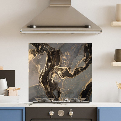 Choose Your Print Premium 70 X 65Cm Gold Marble 6mm Glass Toughened Kitchen SplashbackHeat Resistant Polished Edges from B&Q