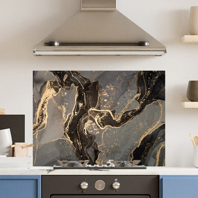 Choose Your Print Premium 90 X 65Cm Gold Marble 6mm Glass Toughened Kitchen SplashbackHeat Resistant Polished Edges from B&Q