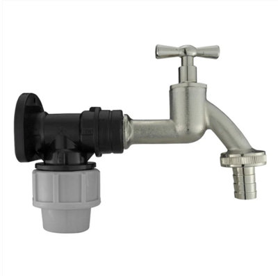 AP Supplies Wall Flange Kit 20mm Mdpe + Bib Nickle Tap 1/2" Barb from B&Q