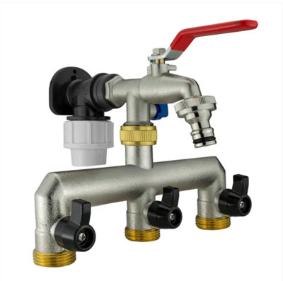 AP Supplies Wall Flange Kit 20mm Mdpe + Triple Outlet Metal Splitter Tap from B&Q