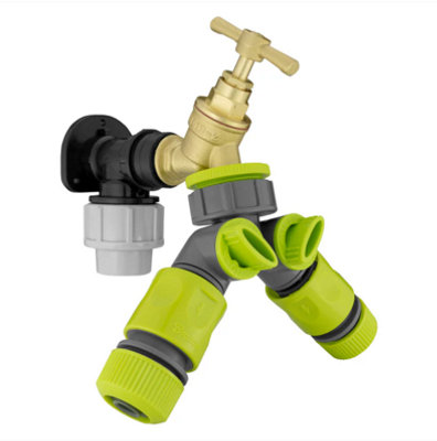 AP Supplies Wall Flange Kit 25mm Mdpe + Brass Bib Tap + Two Way Splitter + Connectors from B&Q