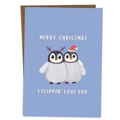 B&Q -  Merry Christmas Card For Best FriendBoyfriendGirlfriendHusbandWifePartner Cute Xmas Pun Penguins