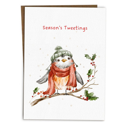 B&Q -  Merry Christmas Card Cute Xmas Robin Pun For FamilyFriendsNeighboursColleagues Season's Greetings