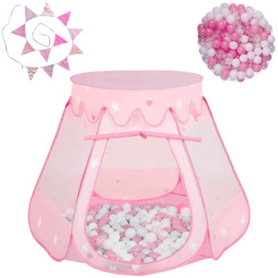 B&Q -  Kid's Pink Pop Up Ball Pit Tent Includes 200 BallsLedsBunting