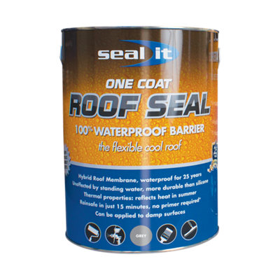 Bond It Seal It One Liquid Membrane Coat Roofing Waterproof Hybrid Roof BarrierGrey5L from B&Q