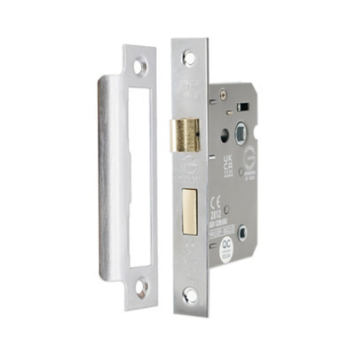 B&Q -  2.5" Ce 3 Lever Bathroom Lock Fd60Satin Chrome