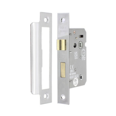 B&Q -  3" Ce 3 Lever Bathroom Lock Fd60Polished Chrome