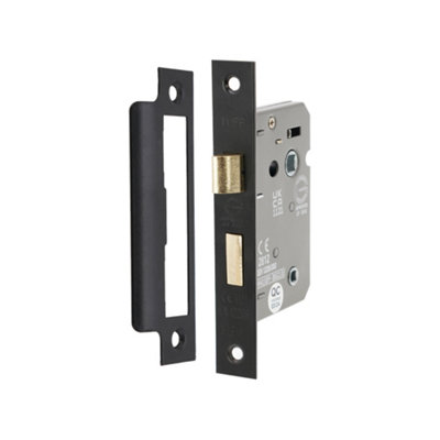 B&Q -  3" Ce 3 Lever Bathroom Lock Fd60Matt Black