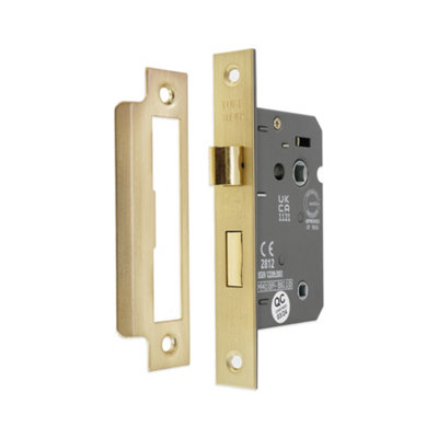 B&Q -  3" Ce 3 Lever Bathroom Lock Fd60Satin Brass