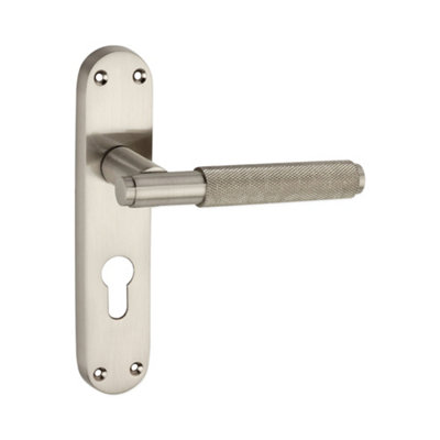 Spira Brass Connaught Knurled Lever On Backplate Euro Satin Nickel from B&Q