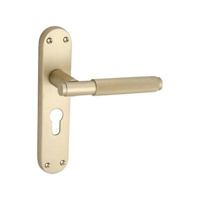 Spira Brass Connaught Knurled Lever On Backplate Euro Satin Brass from B&Q
