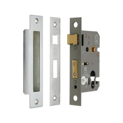 B&Q -  3" Ce Euro Profile Mortice Sash LockSatin Chrome
