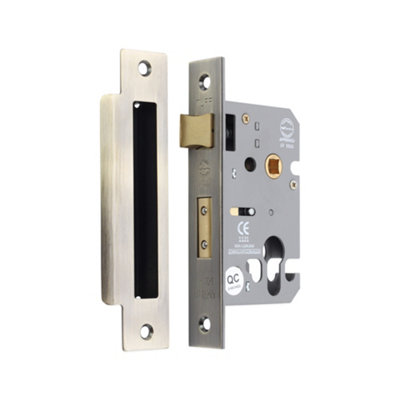 B&Q -  3" Ce Euro Profile Mortice Sash LockAntique Brass