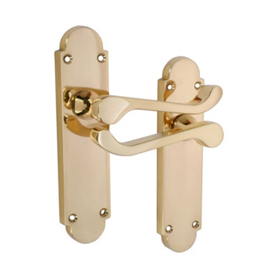 Spira Brass Oakley Lever On Backplate Latch Polished Brass from B&Q