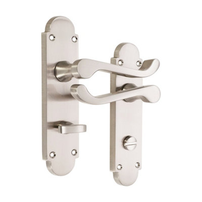 B&Q -  Oakley Lever On Backplate Bathroom Satin Nickel