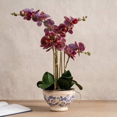 Scottish Everlastings Ltd. Scottish Everlastings 54Cm Real Touch Artificial Dark Pink Phalaenopsis Orchid In Pot from B&Q