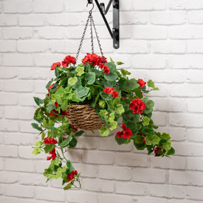 Scottish Everlastings Ltd. Scottish Everlastings Artificial 80Cm Geranium Hanging Basket Red