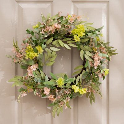 Scottish Everlastings Ltd. Scottish Everlastings Artificial 50Cm Pink & Green Hydrangea Wreath from B&Q