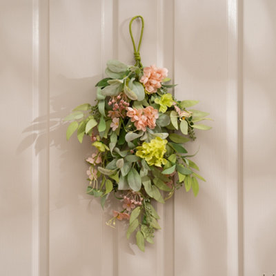 Scottish Everlastings Ltd. Scottish Everlastings 55Cm Pink & Green Artificial Hydrangea Teardrop Swag from B&Q