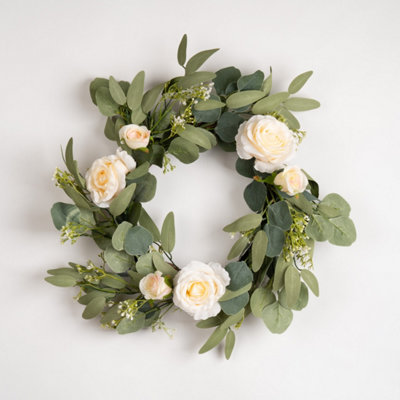 Scottish Everlastings Ltd. Scottish Everlastings 40Cm Artificial Eucalyptus And Rose Wreath from B&Q