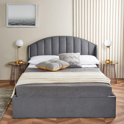 Home Treats Ottoman Bed Frame King Size Winged Headboard Velvet With Pocket Sprung & Memory Foam Mattress