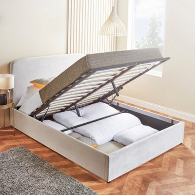 Home Treats Velvet Ottoman Bed Frame Small Double Storage Bed With Hybrid Mattress