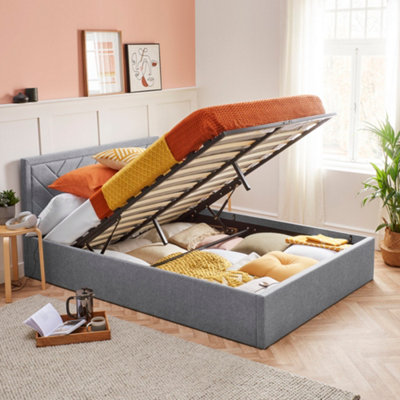 Home Treats Ottoman Bed Frame Double Storage Bed 4Ft6 - No Mattress Grey