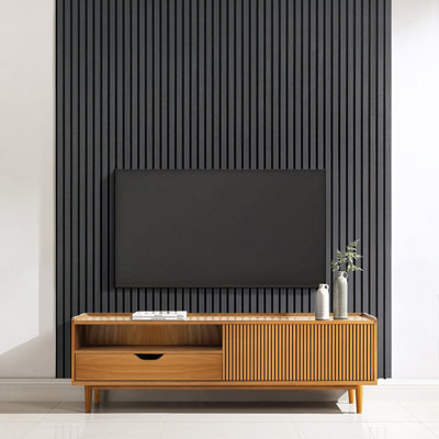B&Q -  Wall Panel Wood Slat Grey Oak Decorative Wooden Wall Panelling 3D Slatted Acoustic Sound Absorbing Ceiling Or Wall Slats 240 X 60