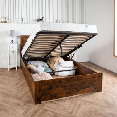 Home Treats Wooden Ottoman Bed With Mattress 4Ft6 Double Storage Bed - Pocket Sprung Mattress