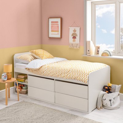 Home Treats Single Wooden Cabin Bed With Mattress With 4 DrawersHybrid Mattress