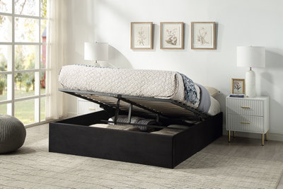 Home Treats Platform Ottoman Bed Double Black Storage Bed FrameNo Mattress