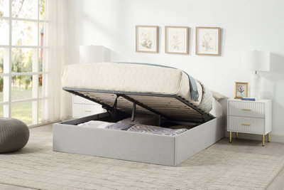 Home Treats Platform Ottoman Bed Double Grey Storage Bed Frame With Mattress