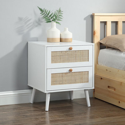 B&Q -  Rattan Chest Of Drawers White Wooden Bedside Table 2 Drawer