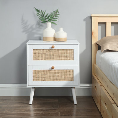 B&Q -  Set Of 2 Rattan Chest Of Drawers White Wooden Bedside Table 2 Drawer