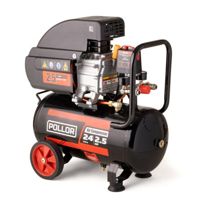 Pollor 24L Litre Air Compressor 9.6Cfm 115Psi 8 Bar 2.5Hp Portable Direct Drive from B&Q
