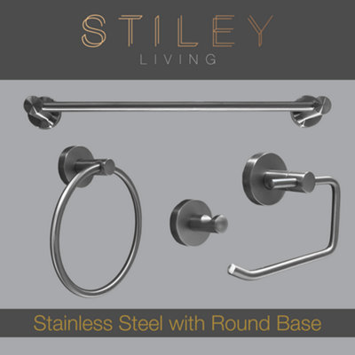 Stiley Living Bathroom Accessories Set - Stainless - Round Base