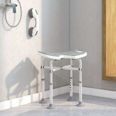Homcom Grey Aluminium Shower Stool For Elderly Disabled Non-Slip Bath Stool 150Kg