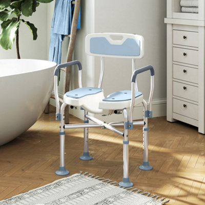 Padded Shower Chair Adjustable Bath Stool Slotted Seat Lightweight Aluminium - Image 3