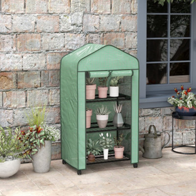 Outsunny Portable Mini Greenhouse With Roll-Up Door And WheelsGreen from B&Q