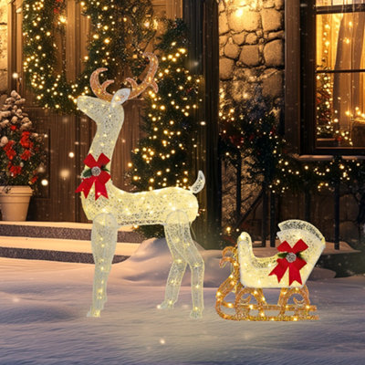 Outsunny Unisex White Light Up Reindeer & Sleigh Christmas Decoration W/ 170 Led Lights In - Image 10