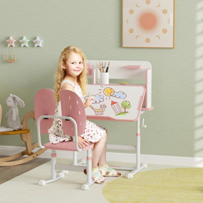 B&Q -  Kids Desk And Chair Set W/ Tiltable DesktopReading RackPink
