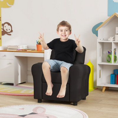 B&Q -  Kids Recliner Chair W/ Cup HolderPu Leather Children LoungerBlack