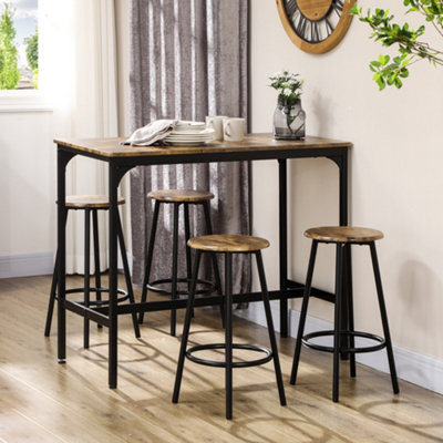 Homcom 5 Piece Bar Table And Stools Set With Metal Frame Rustic Brown from B&Q